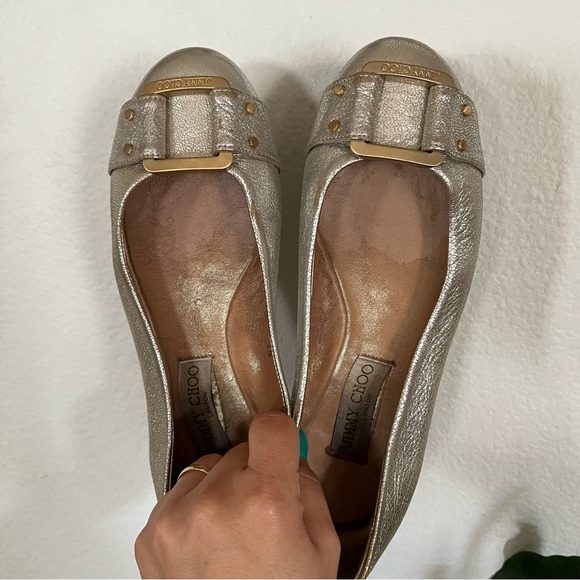 Jimmy Choo Metallic Silver Leather Ballet Flats Size 8 - Picture 8 of 14